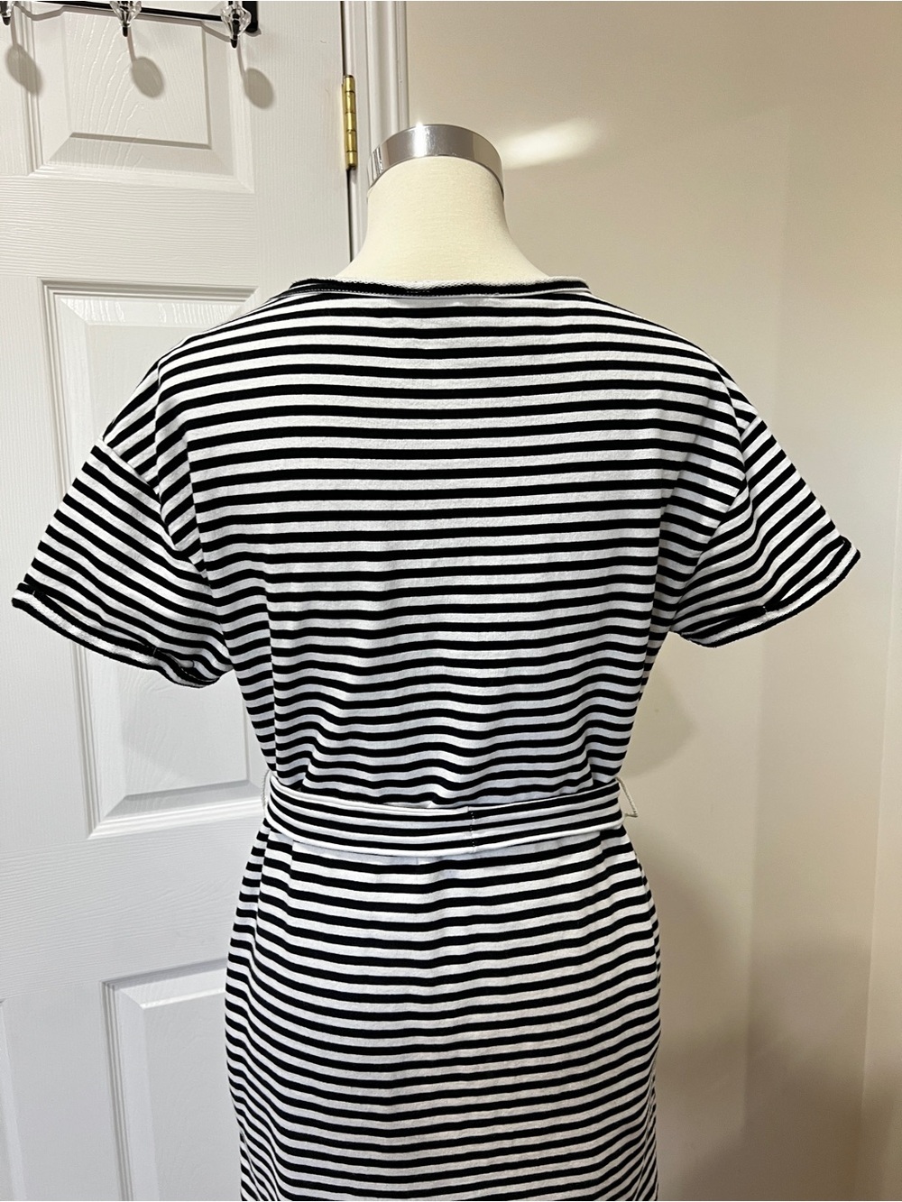 Lucky Brand Striped Shirt Dress Tie Waist Size Small Petite Loose Fit White/Blac - Picture 6 of 12